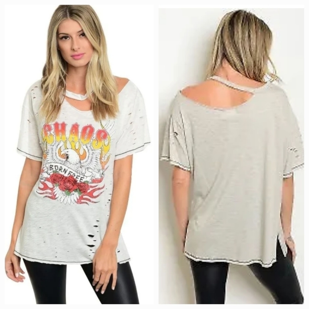 Emory Park Chaos Born Free Distressed Short Sleeve Graphic TShirt